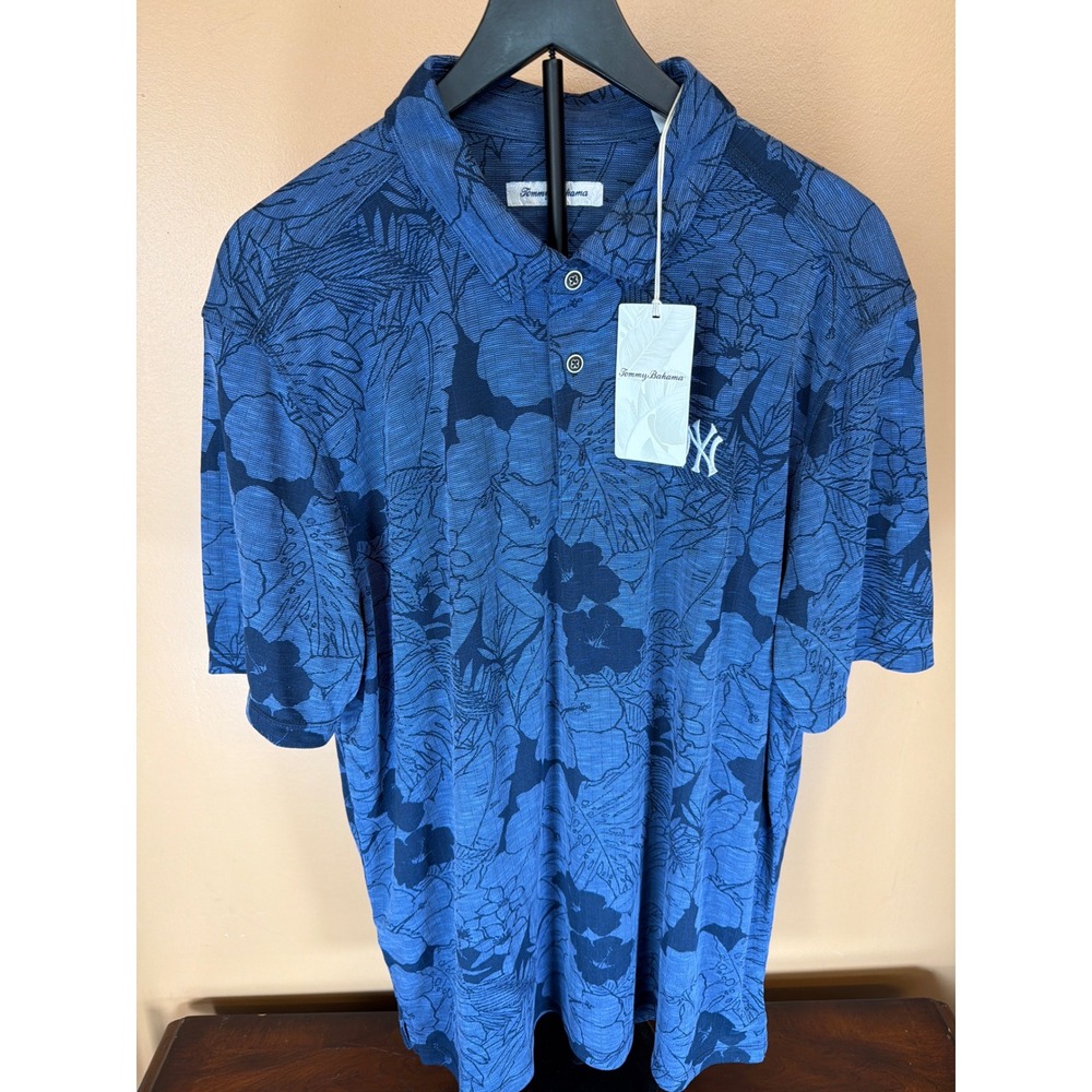 Tommy Bahama New‎ York Yankees MLB Blue Tropical Floral Polo Shirt Men XLL NWT